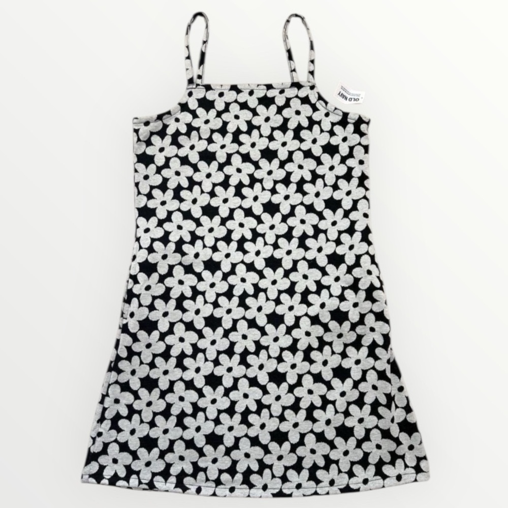 Old Navy Dress Girls Size XL Black And White Floral Spaghetti Strap Summer